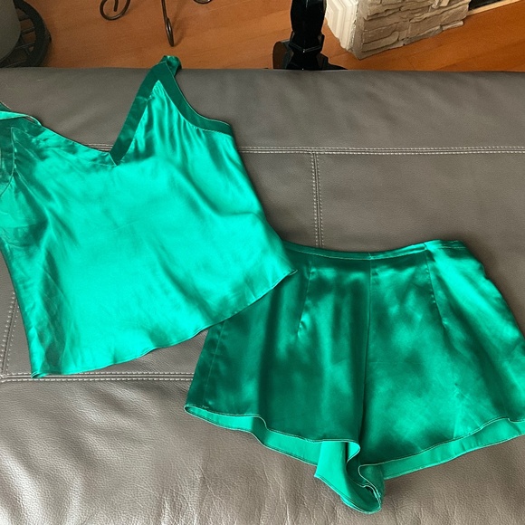 VTG 90s Victoria’s Secret Silk Emerald Green 3 Pc Lingerie Set Siren Honeymoon M - Picture 8 of 13